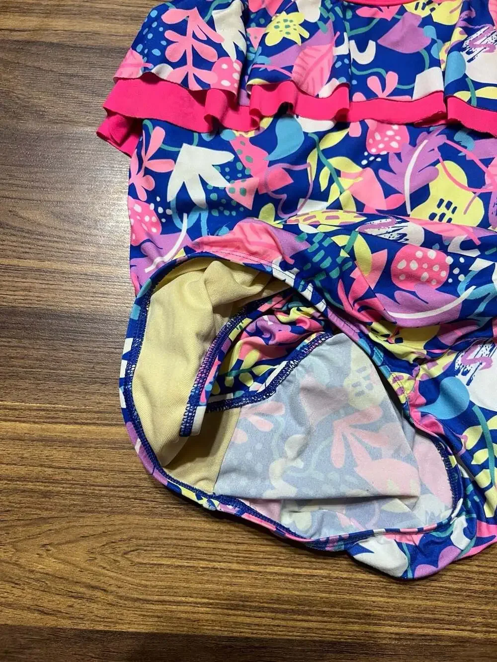 Lands' End Girl's Ruffle One Shoulder Bikini Sz 16+ Electric Blue Fun Floral